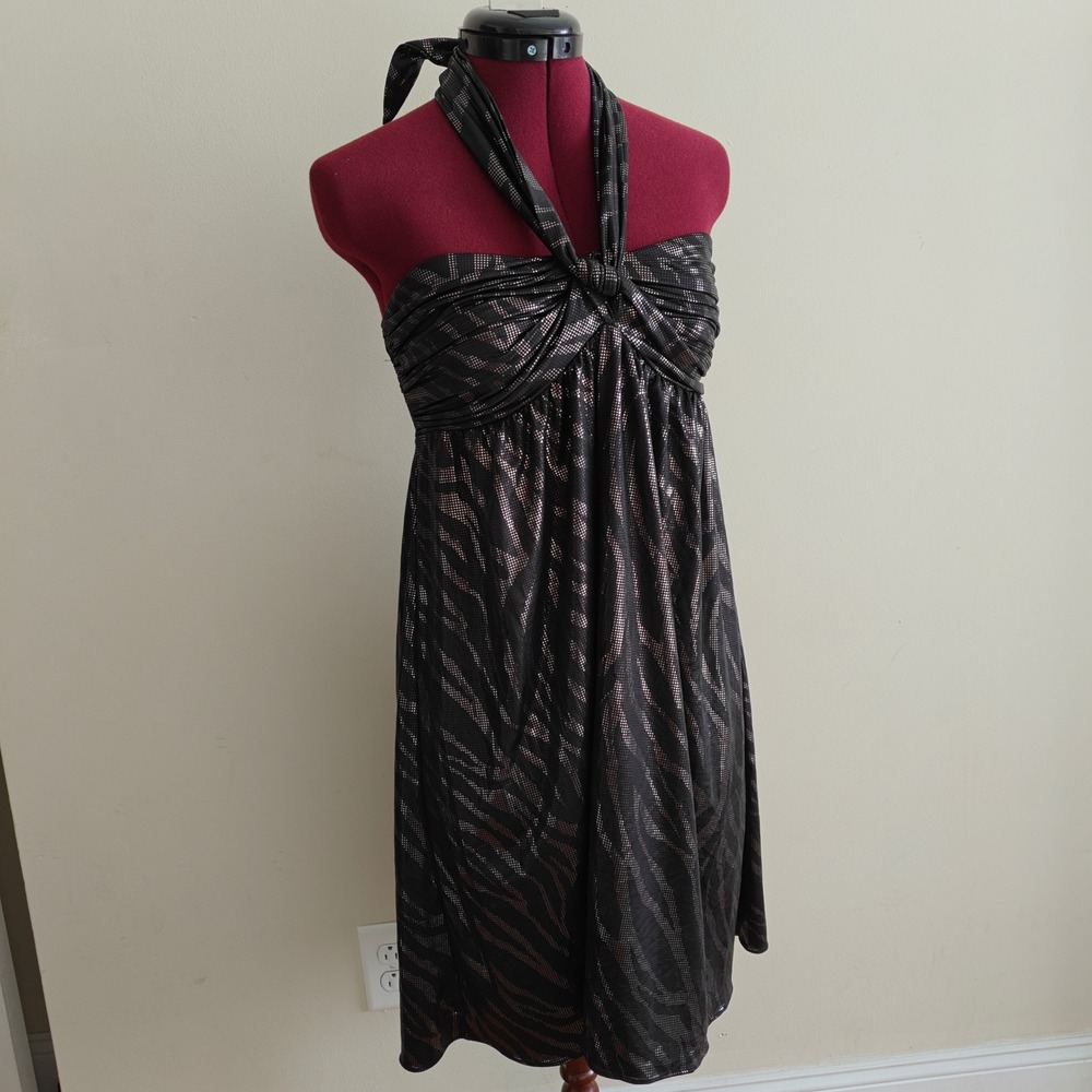 Express Womens‎ Black Silver Metallic Zebra Convertible Halter Strapless Dress M